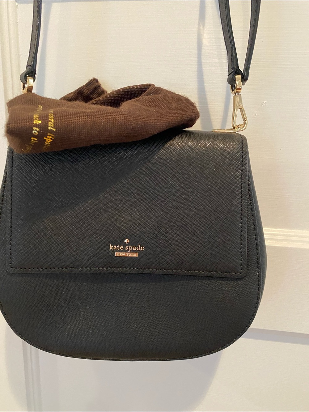 kate spade Black Leather Crossbody Saddle Bag with Gold Hardware